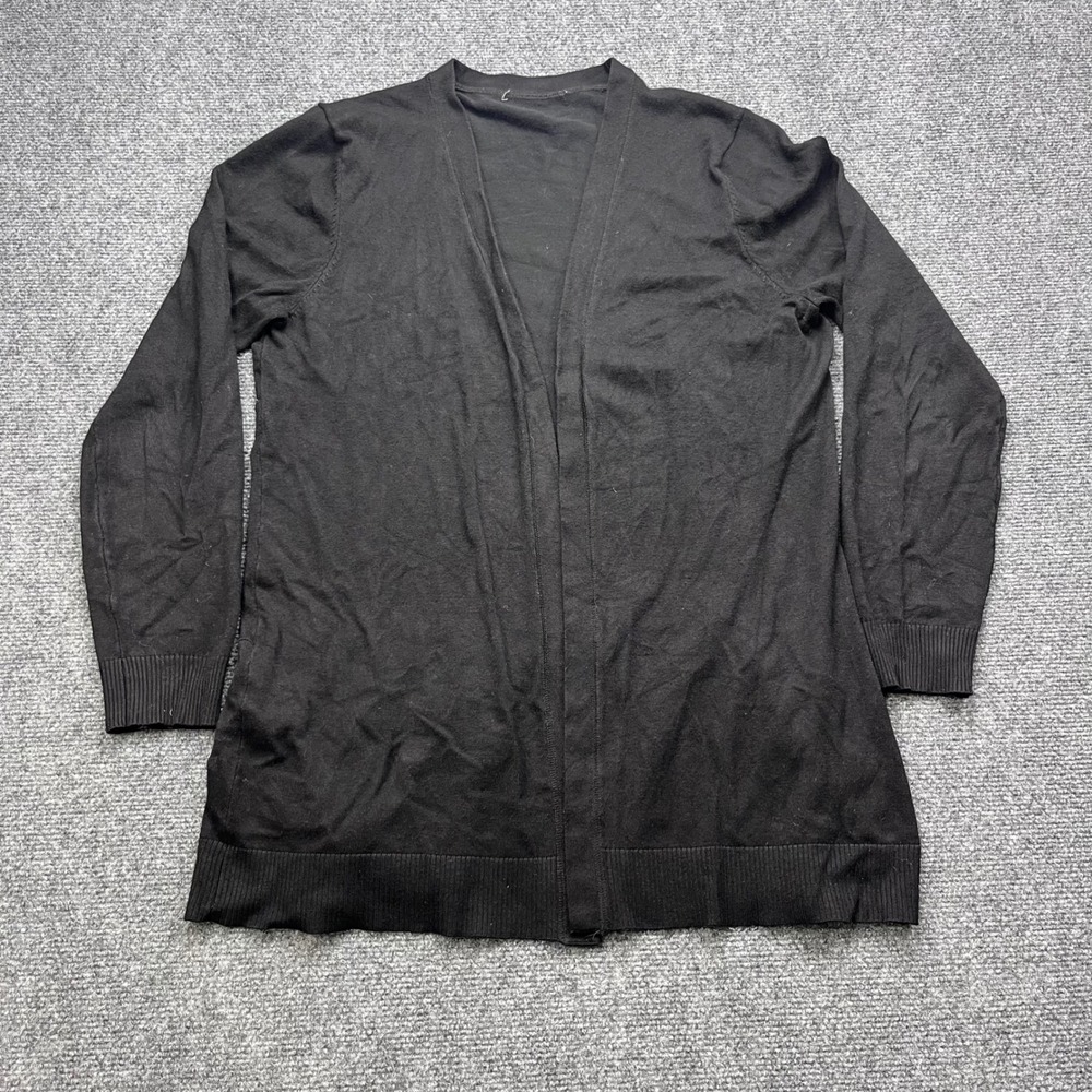Loft Peplum Hem Knit Layering Black Open Front Cardigan Sweater